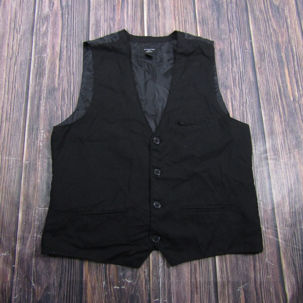 Attention Vest Mens XL Black Modern Fit Formal Dress Waistcoat Wedding
